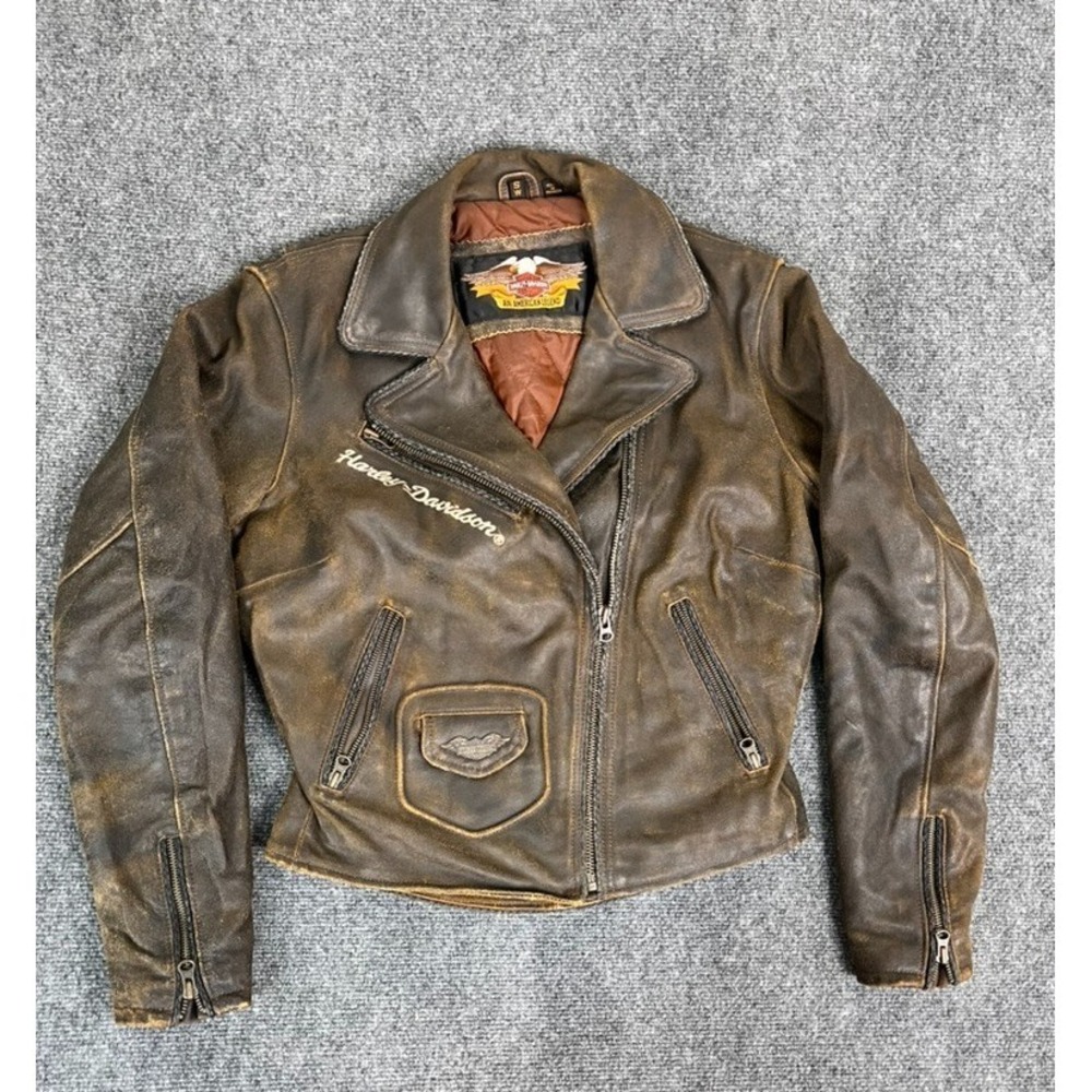 Harley Davidson Womens Leather Distressed  Jacket Size S